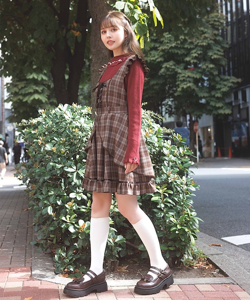 チェック柄編上ジャンスカ