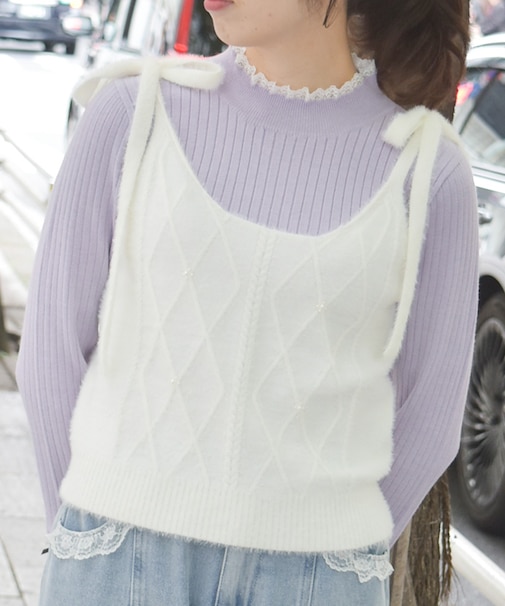 肩リボンシャギービスチェ