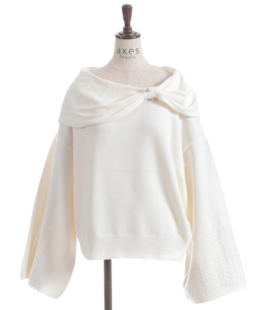 ドレープリボンフレア袖ニット