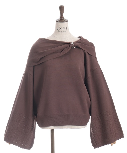 ドレープリボンフレア袖ニット