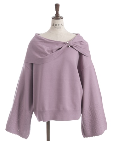 ドレープリボンフレア袖ニット