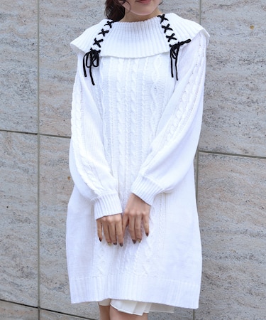 レースアップニットチュニック