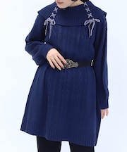 レースアップニットチュニック