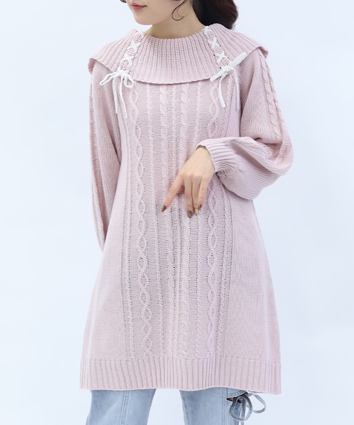 レースアップニットチュニック