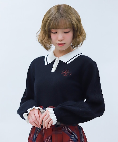 PQ刺繍バイカラーポロニット｜アクシーズファムの通販｜&mall