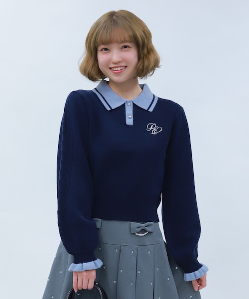 PQ刺繍バイカラーポロニット｜アクシーズファムの通販｜&mall