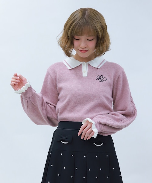 PQ刺繍バイカラーポロニット｜アクシーズファムの通販｜&mall