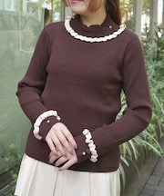 バイカラーフリルローズニット