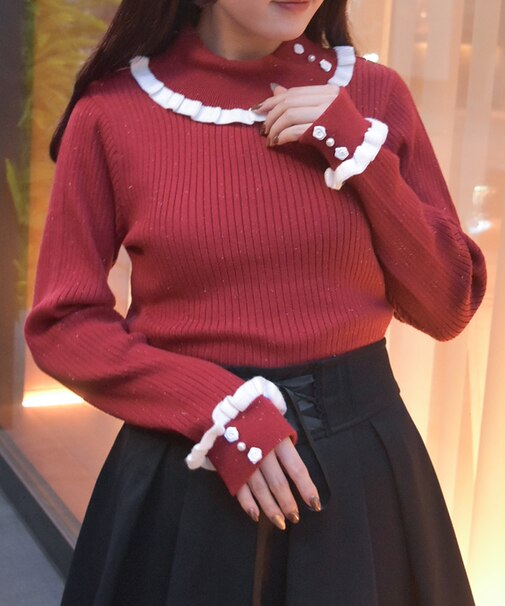 バイカラーフリルローズニット