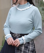 バイカラーフリルローズニット