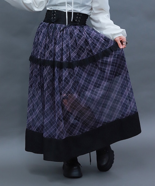 チェックチュールロングスカート
