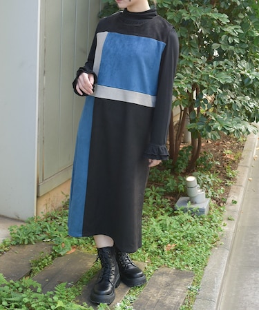 配色スエードワンピース