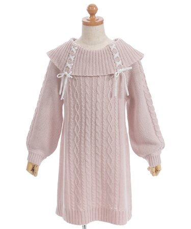 Ｗリボンニットチュニックワンピース