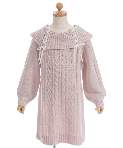 Ｗリボンニットチュニックワンピース