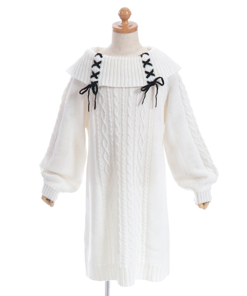 Ｗリボンニットチュニックワンピース