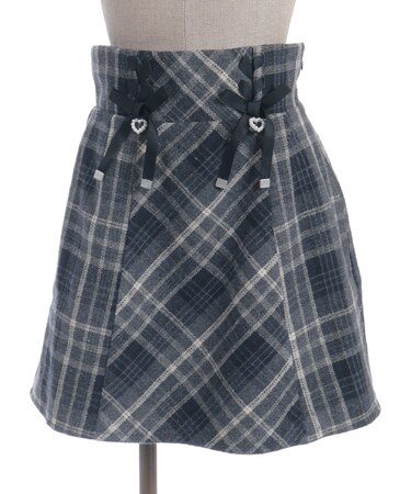 Ｗリボン起毛チェックミニスカート