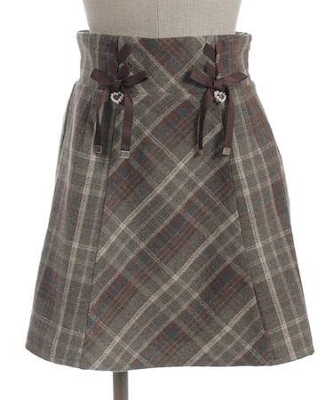 Ｗリボン起毛チェックミニスカート