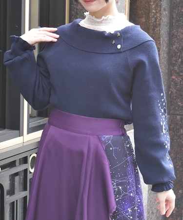 アステリズム刺繍ニットプルオーバー