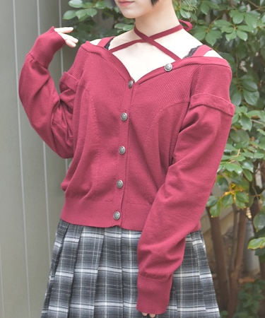 オフショル風ニットカーディガン