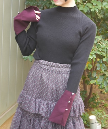 バイカラーニットプルオーバー