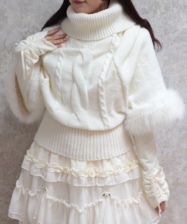 袖ファーポンチョ