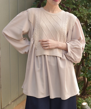 布帛切替ニットチュニ