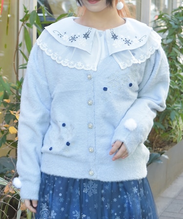 スノー・ローズ刺繍カーデ