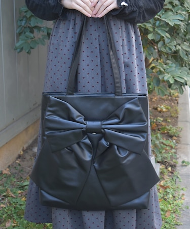 タテ型ビッグリボン合皮トート