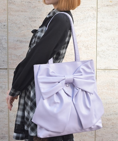 タテ型ビッグリボン合皮トート