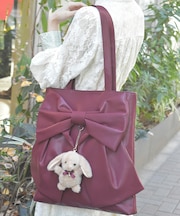 タテ型ビッグリボン合皮トート