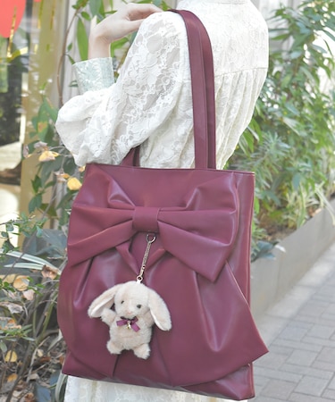 タテ型ビッグリボン合皮トート