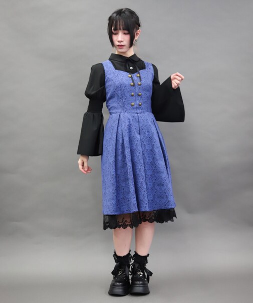 バックフリルジャカードワンピース