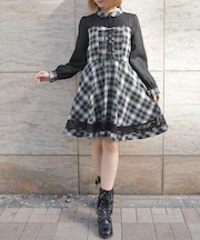 ビスチェ切替チェック柄ワンピース
