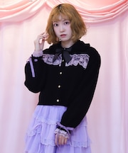 袖口レース衿付きニットカーディガン