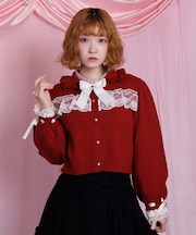 袖口レース衿付きニットカーディガン