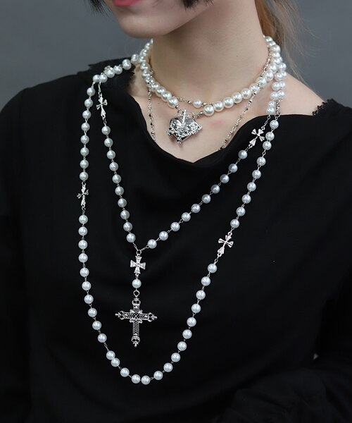 パールホワイト クロスチャーム ネックレス パールホワイト クロスチャーム ネックレス 再入荷】 cross × pearl