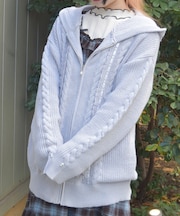 はしごレースニットパーカー