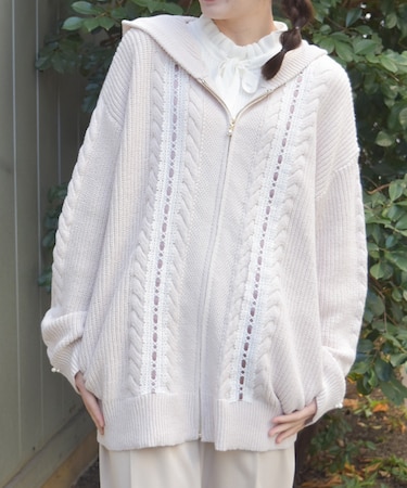 はしごレースニットパーカー