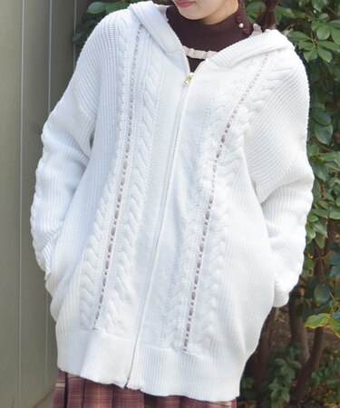 はしごレースニットパーカー