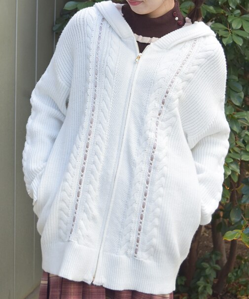 はしごレースニットパーカー