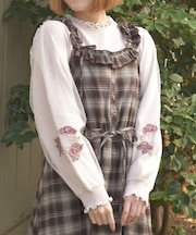 カメリア刺繍チュール袖ニット