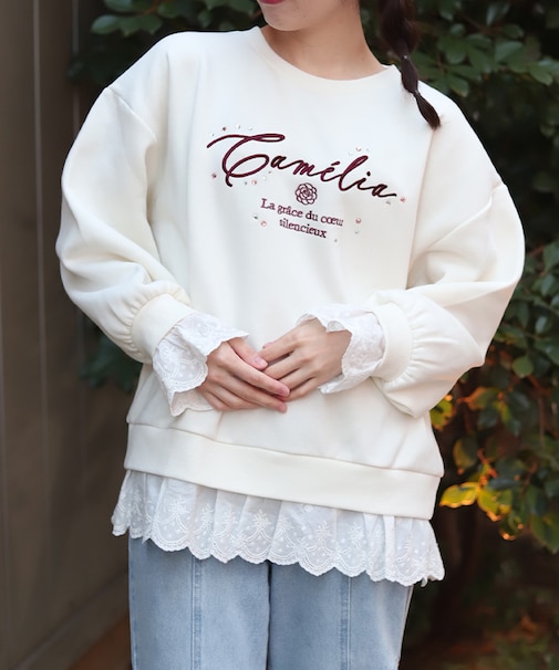 コットンレース裏起毛トレーナー