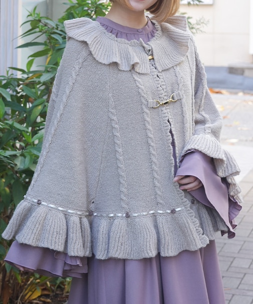 ふわふわモヘアニットケープ