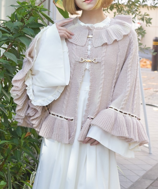 ふわふわモヘアニットケープ