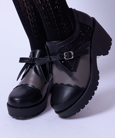 配色リボン×レースシューズ