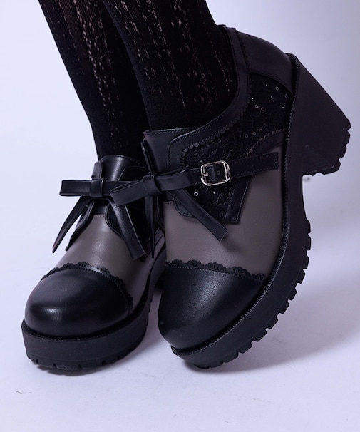 配色リボン×レースシューズ