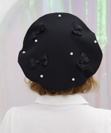 リボン×パール装飾ベレー