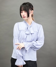 シャーリングボウタイブラウス