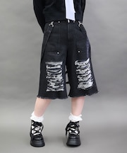 チェックダメージハーフパンツ