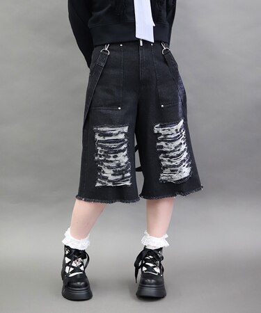 チェックダメージハーフパンツ